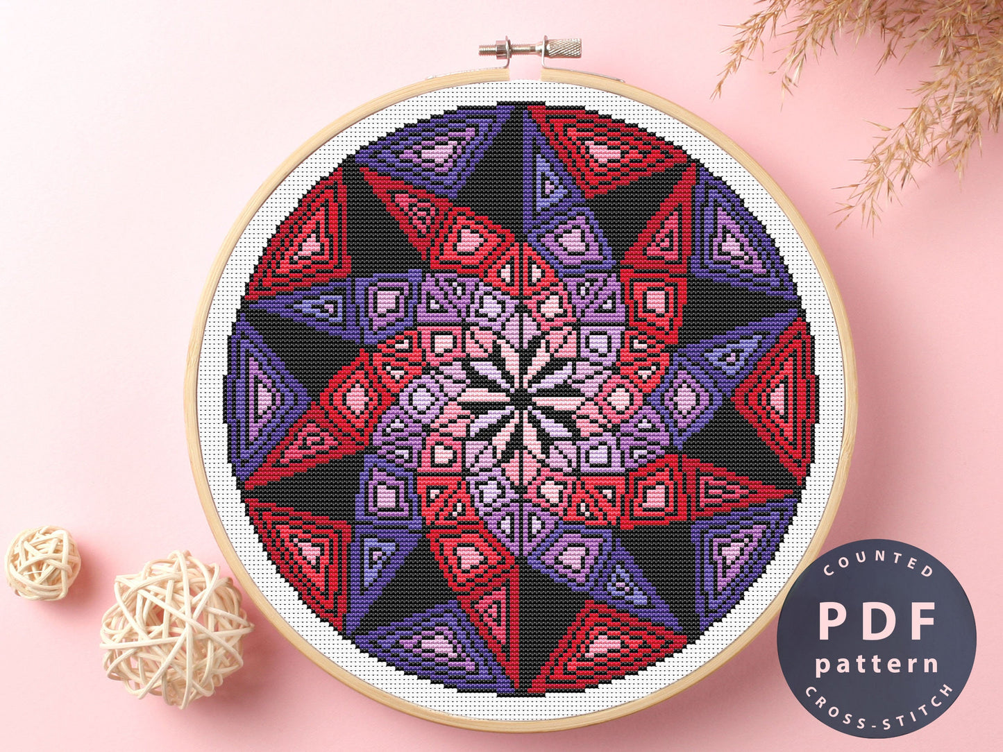 Mandala Cross Stitch Pattern: Color Abstraction DIY Home Decor (PDF Pattern)