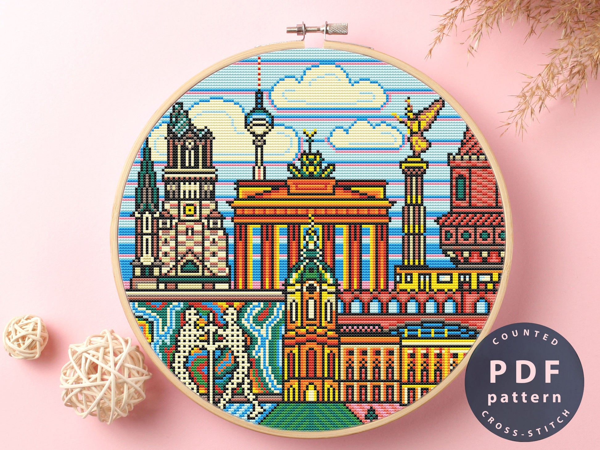 Berlin Skyline Cross Stitch Pattern: Modern Embroidery DIY (PDF Pattern)