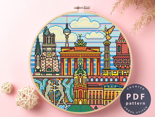 Berlin Skyline Cross Stitch Pattern: Modern Embroidery DIY (PDF Pattern)