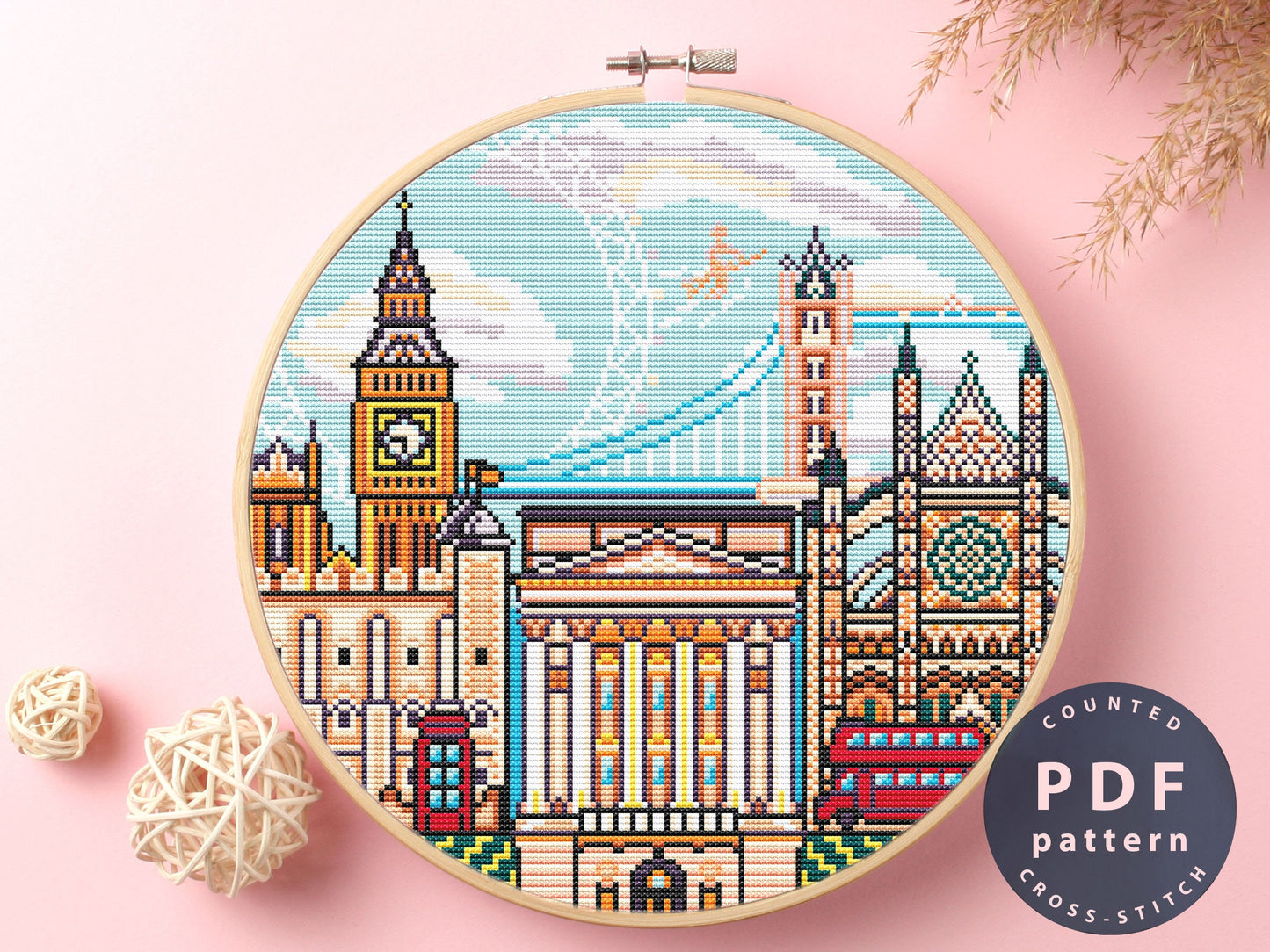 London Cross Stitch Pattern: Modern Embroidery DIY (PDF Pattern)