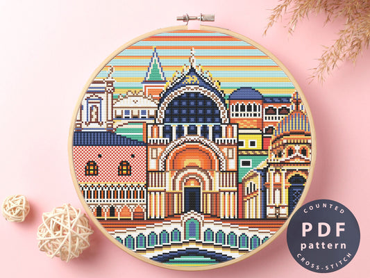 Venice Cross Stitch Pattern: Modern Embroidery DIY (PDF Pattern)