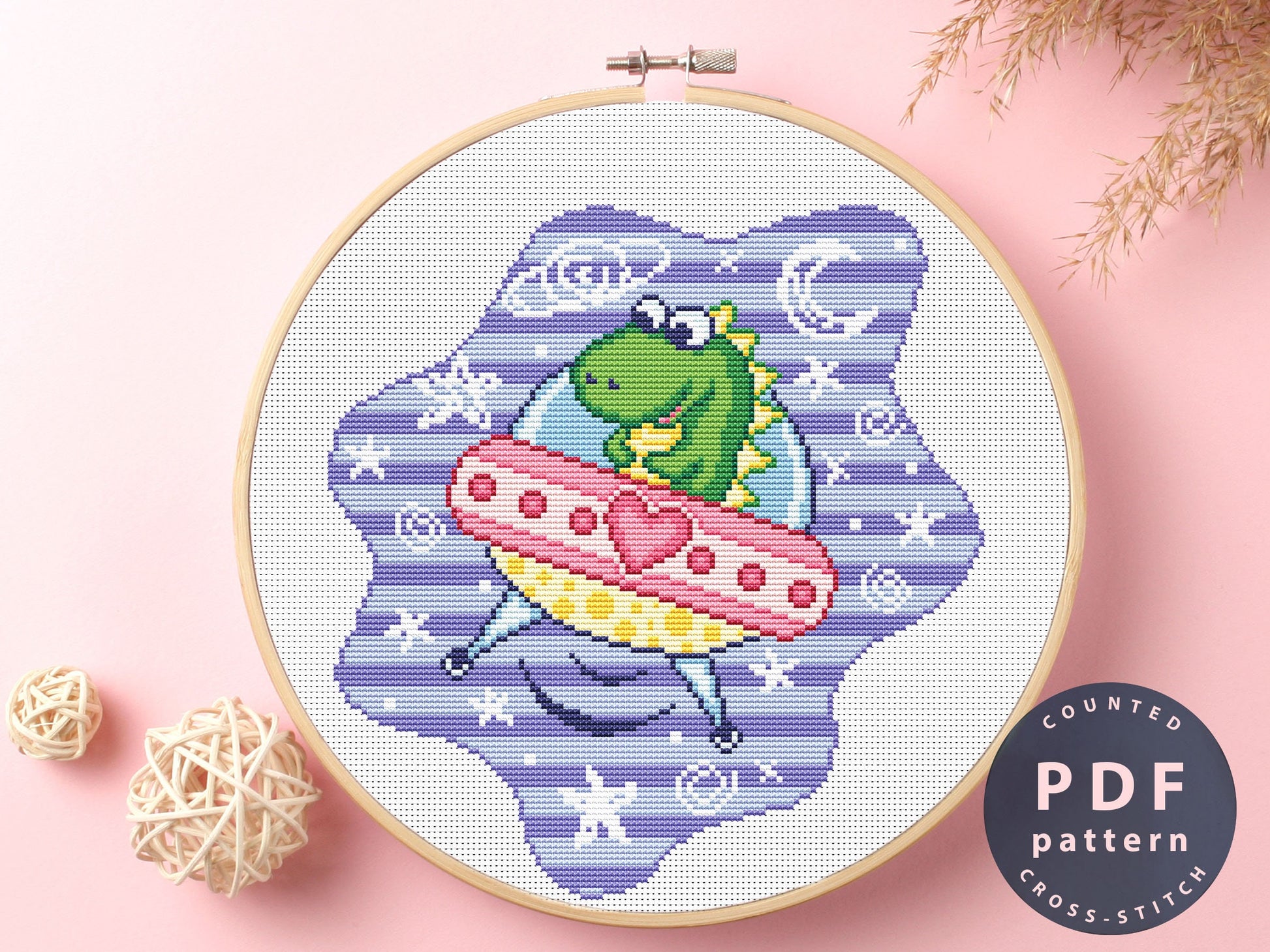 Dinosaur Astronaut Cross Stitch Pattern: Beginner Embroidery (Digital Download)