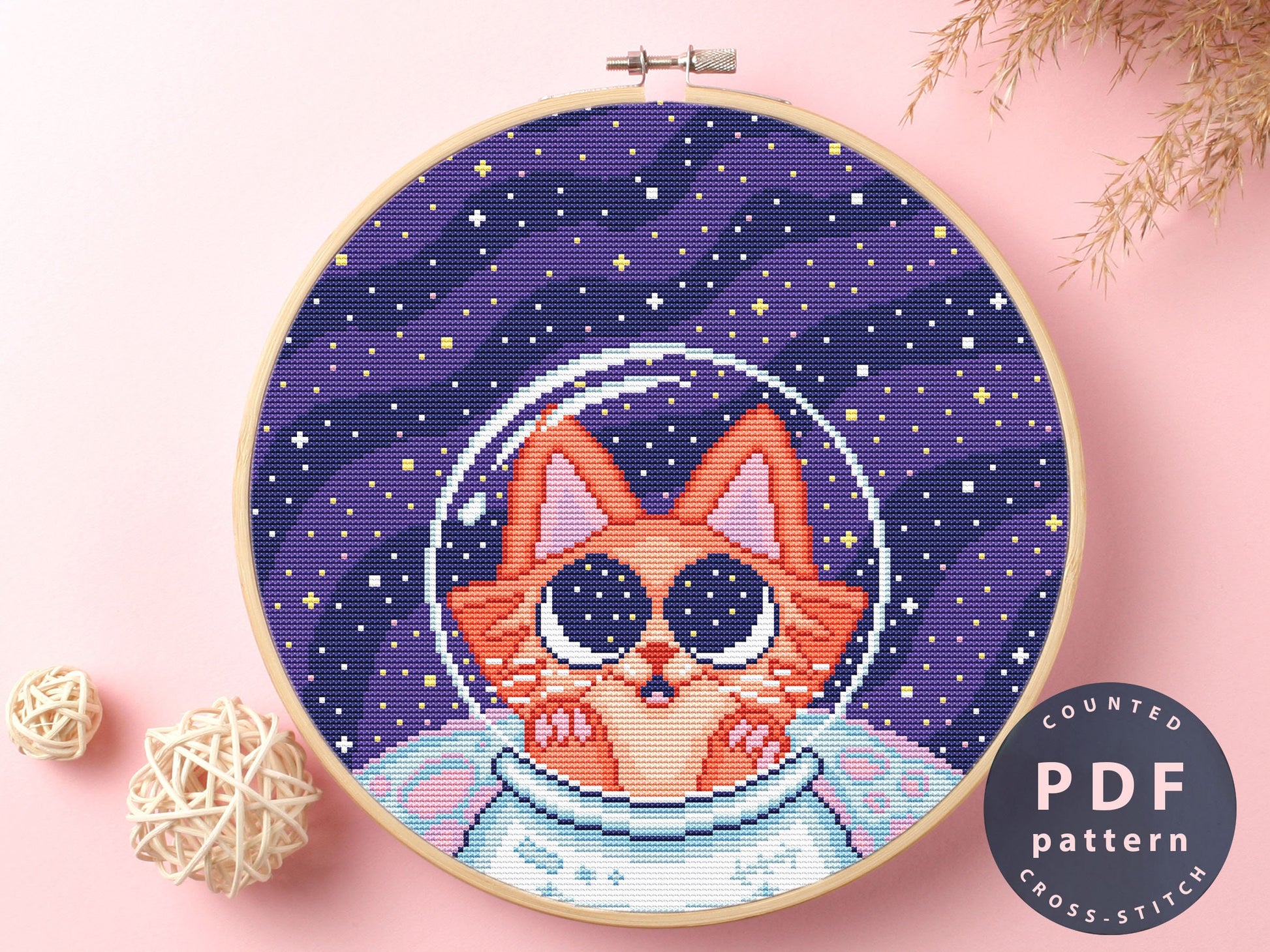 Cat Astronaut Cross Stitch Pattern: Beginner Space Design (Digital Download)