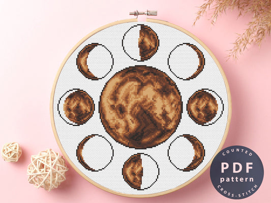 Moon Phases Cross Stitch Pattern: DIY Celestial Decor (PDF Pattern)