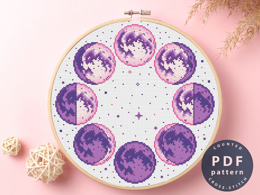 Moon Phases Cross Stitch Pattern: DIY Home Decor (PDF Pattern)
