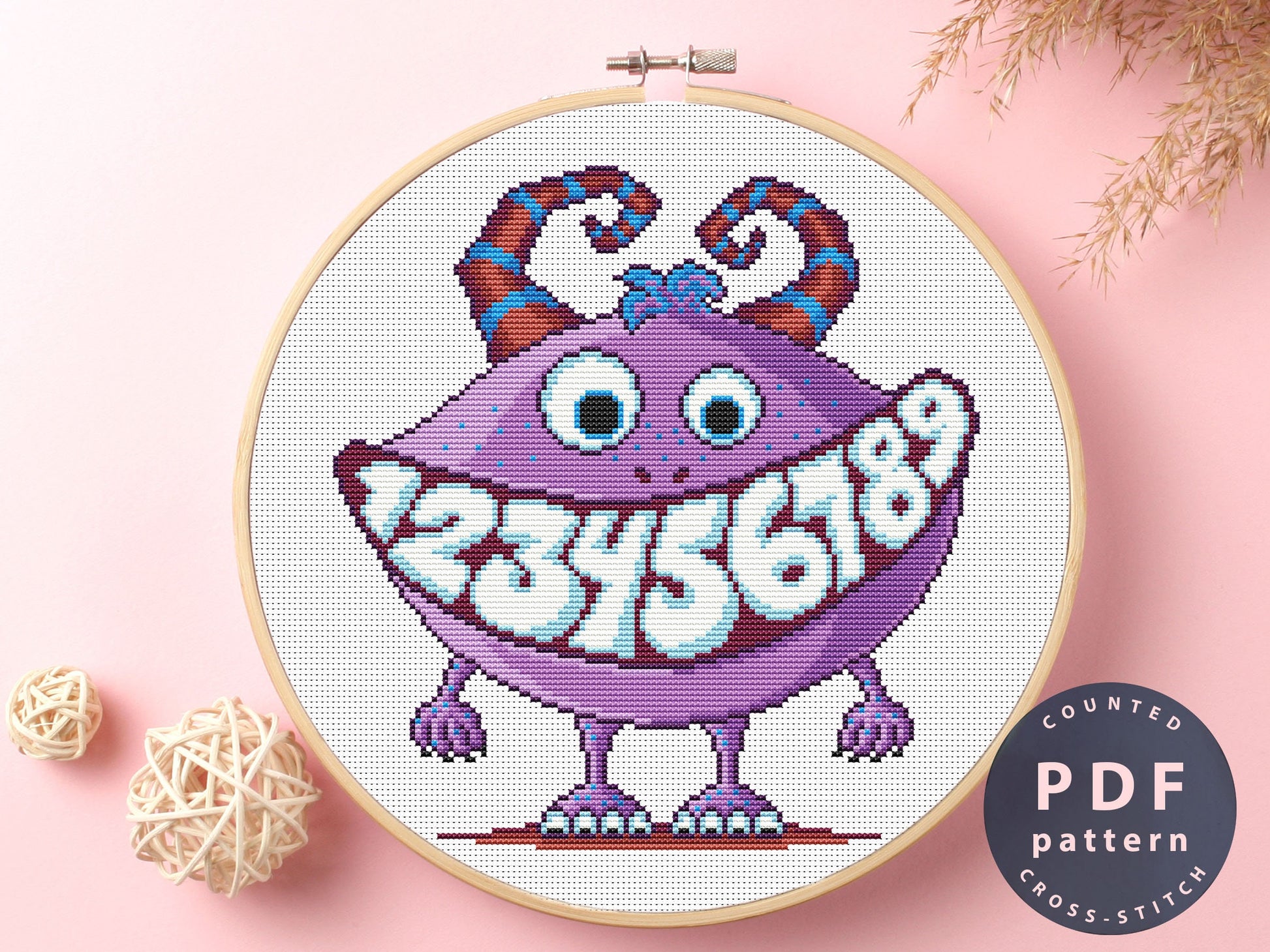Monster Beginner Cross Stitch Pattern: Number Teeth (Digital Download)