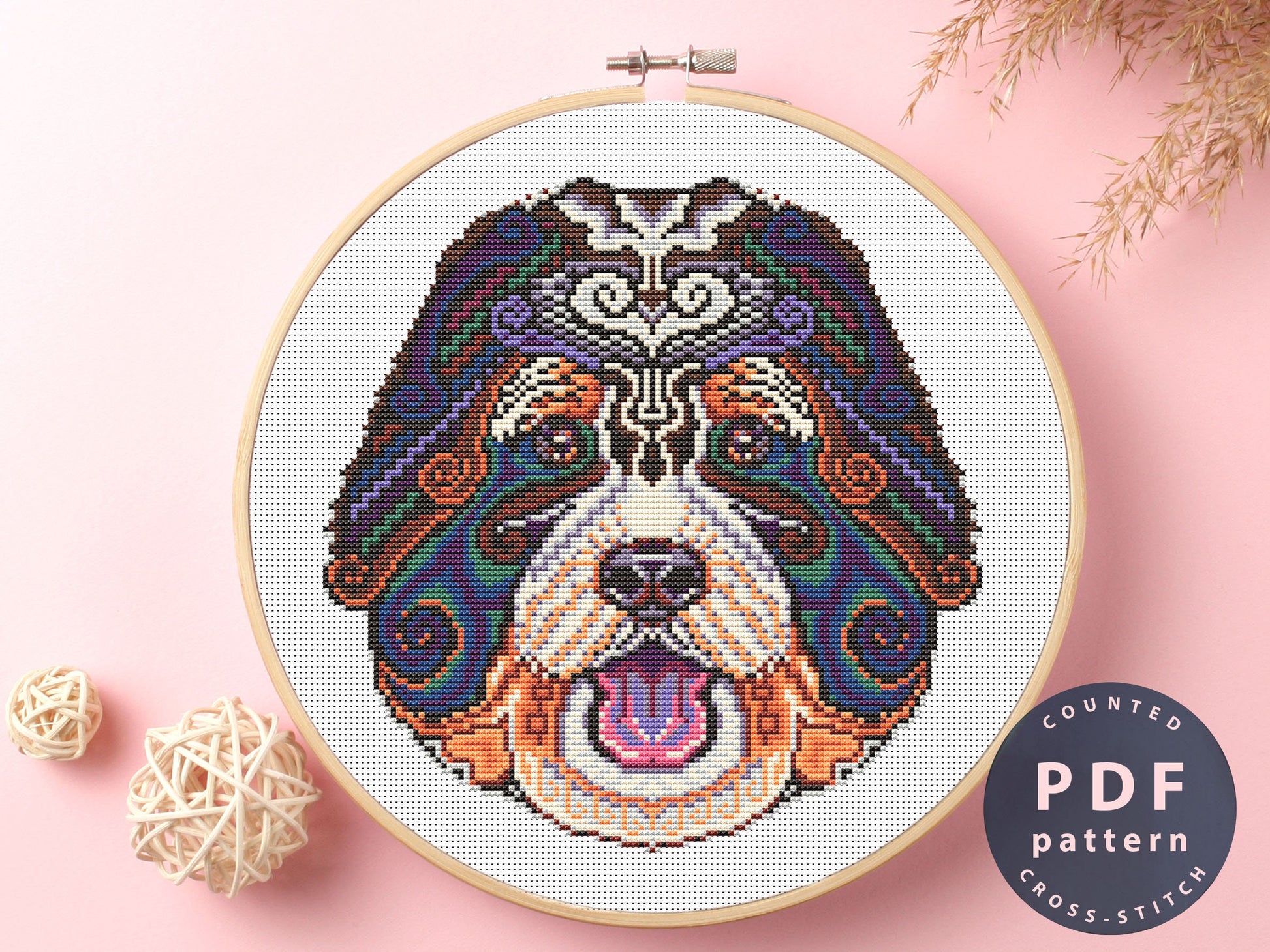 Bernedoodle Cross Stitch Pattern: Dog Embroidery Design (Digital Download)
