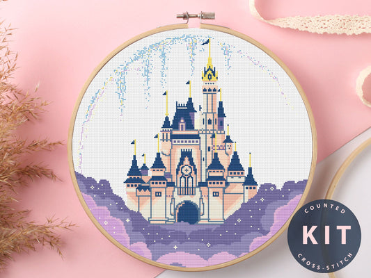 Cinderella Castle Cross Stitch Kit: Beginner Needlepoint (DMC Floss)
