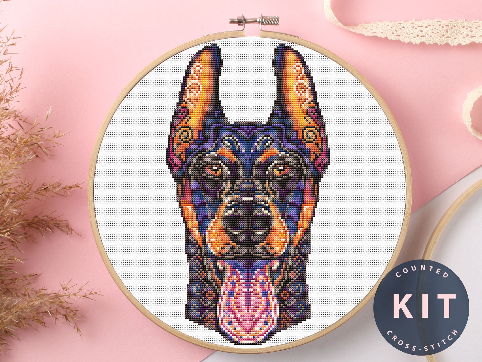 Dobermann Cross Stitch Kit Beginner #KEMX334