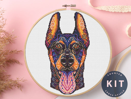 Dobermann Cross Stitch Kit Beginner #KEMX334