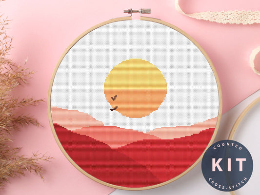 Sun And Mount Cross Stitch Kit Beginner #KEMX071