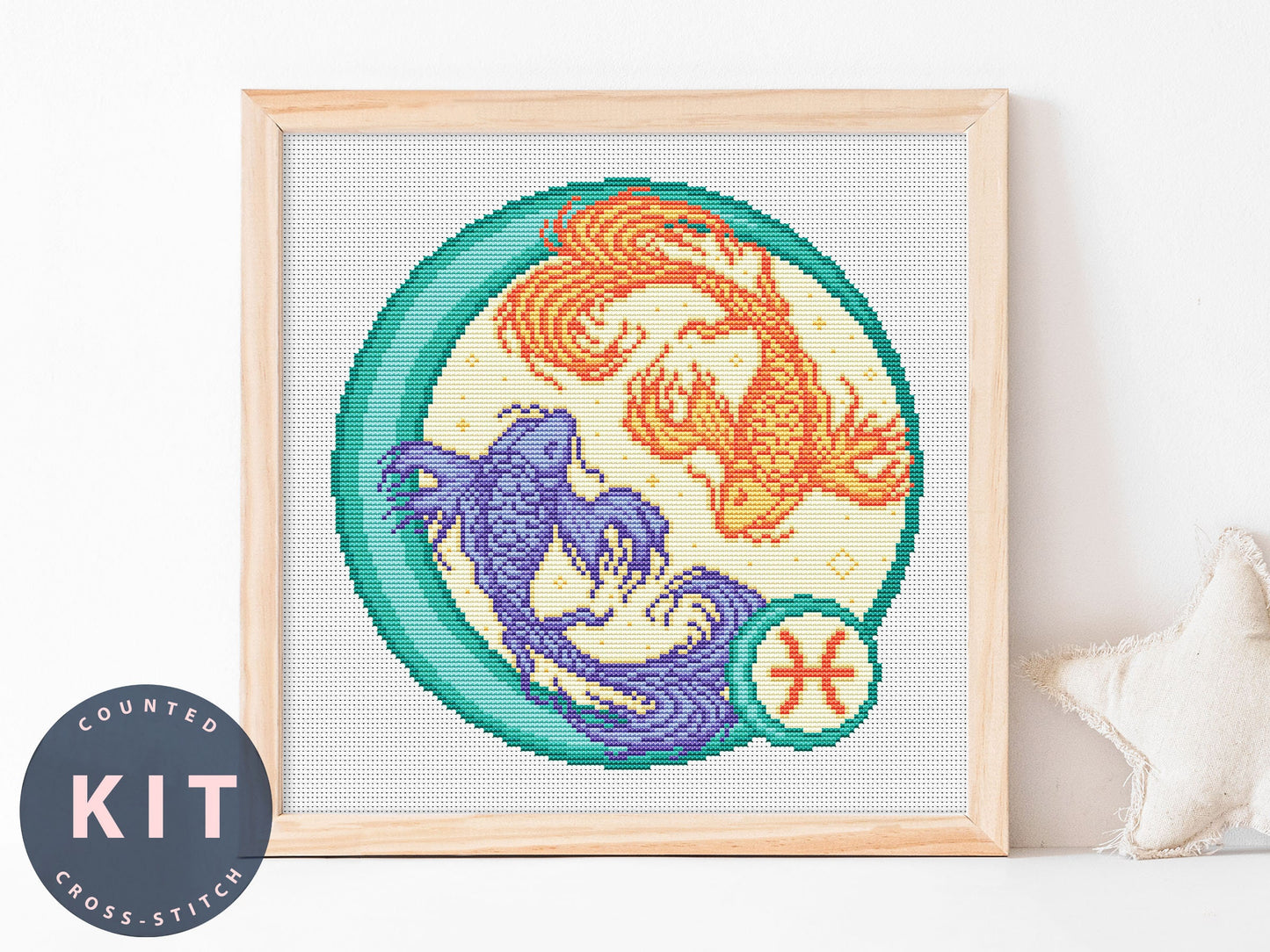 Pisces Zodiac Cross Stitch Kit Beginner #KEMX267