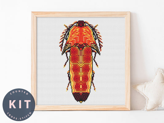 Bug Cross Stitch Kit: Pachyderes Coccineus Candeze, Beginner DIY