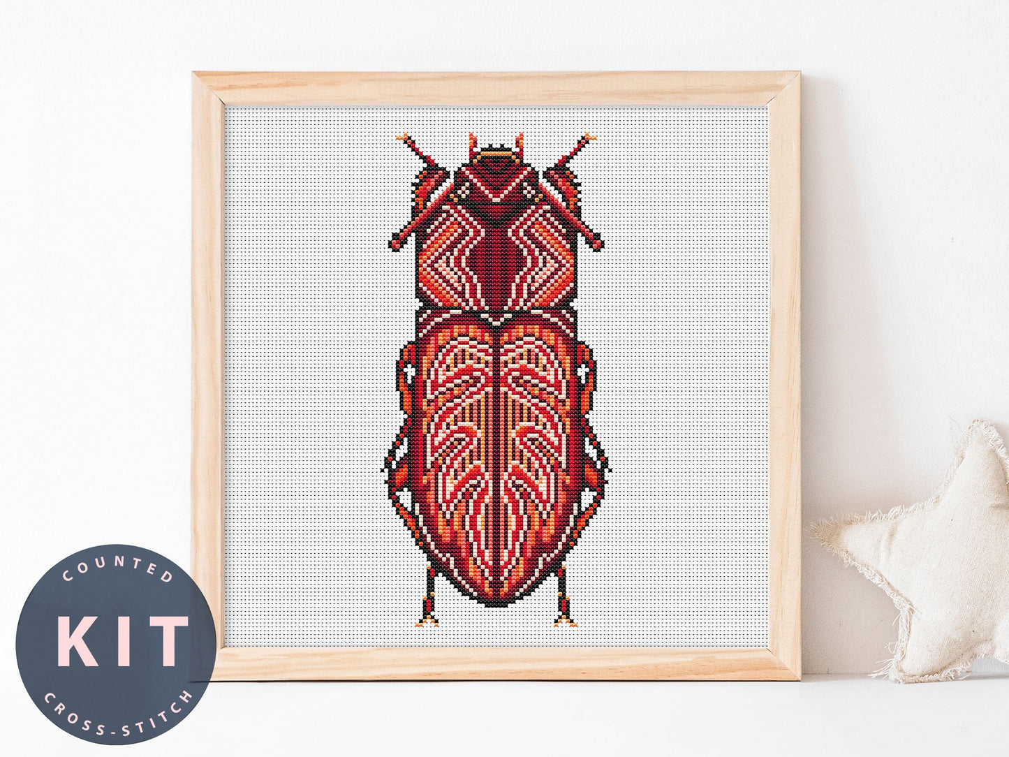 Bug Cross Stitch Kit: Uloma Culinaris, Beginner Counted Embroidery