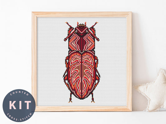 Bug Cross Stitch Kit: Uloma Culinaris, Beginner Counted Embroidery