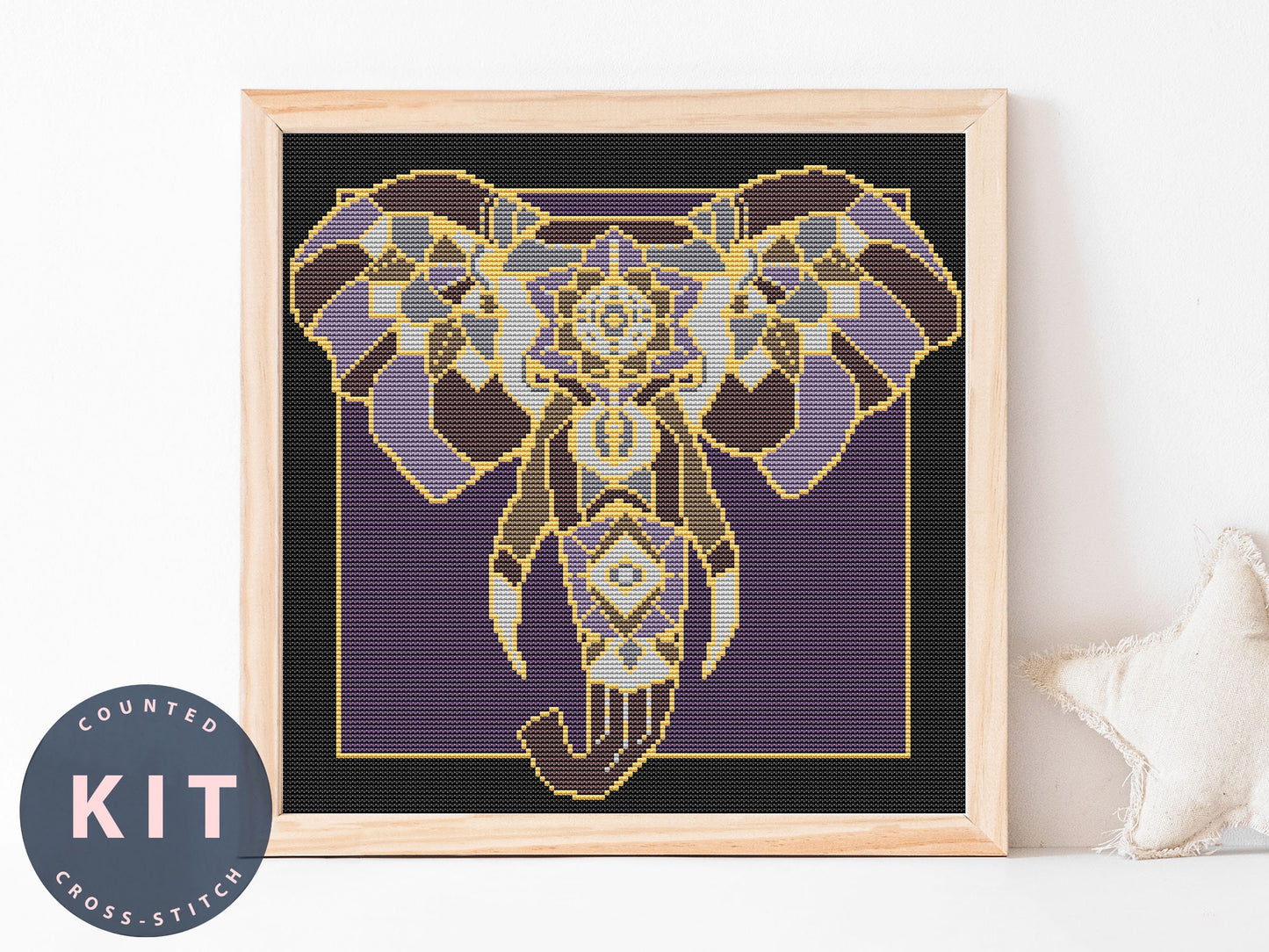 Elephant Cross Stitch Kit: Abstract Beginner DIY Embroidery