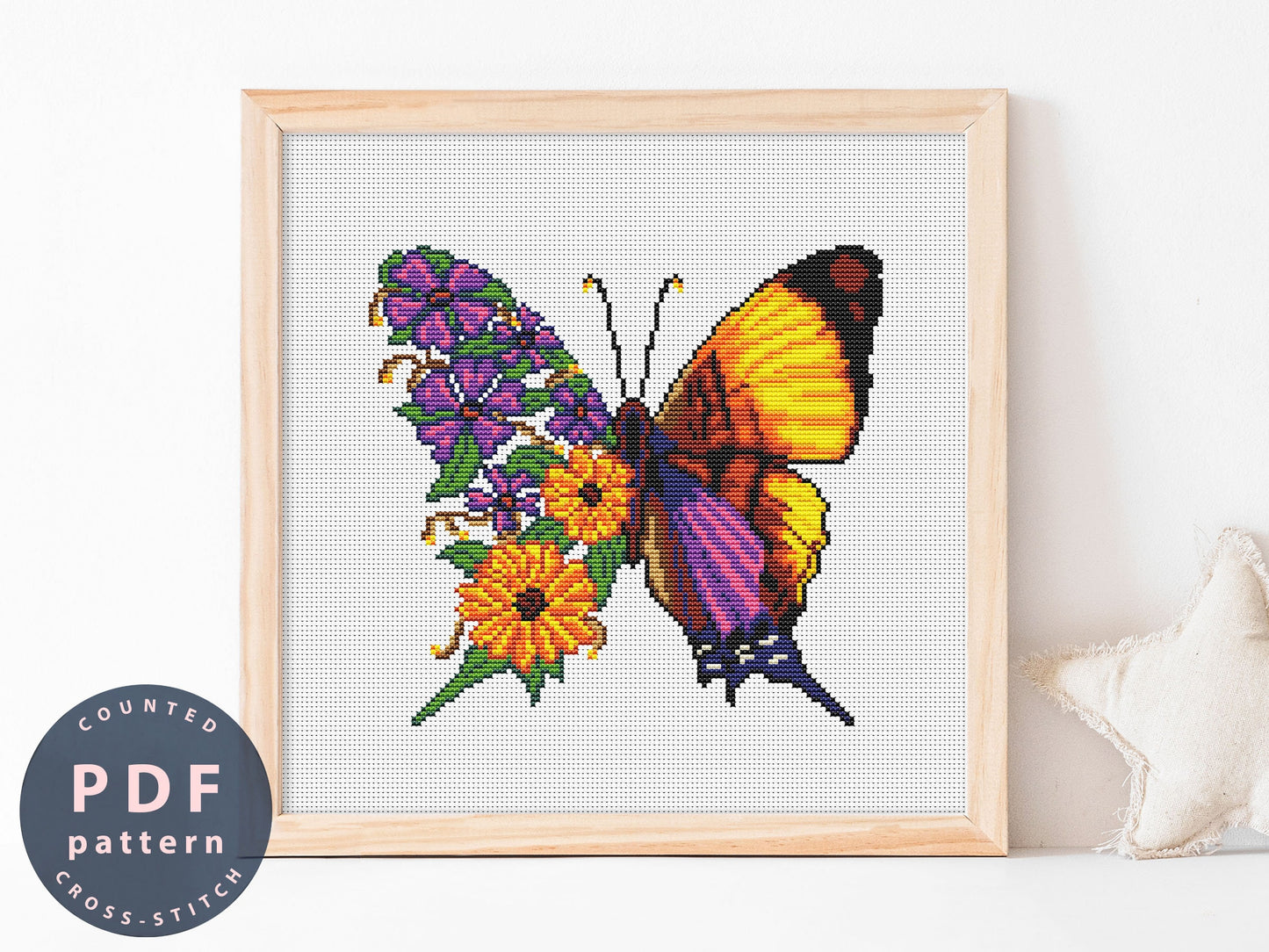 Floral Butterfly Cross Stitch Pattern: DIY Home Decor (PDF Pattern)
