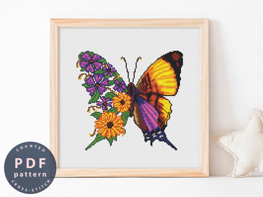 Floral Butterfly Cross Stitch Pattern: DIY Home Decor (PDF Pattern)