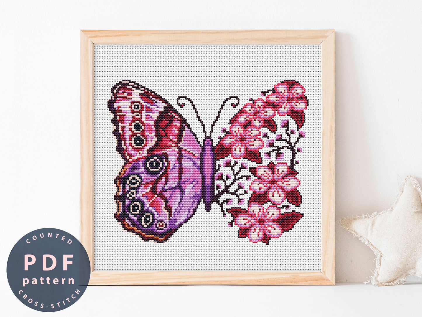 Butterfly Cross Stitch Pattern: Modern Floral Home Decor (PDF Pattern)