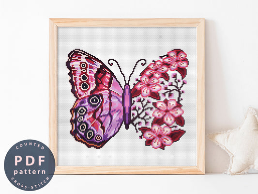 Butterfly Cross Stitch Pattern: Modern Floral Home Decor (PDF Pattern)