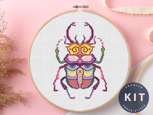 Deer Beetle Mandala Counted Cross Stitch Kit - Beginner DIY