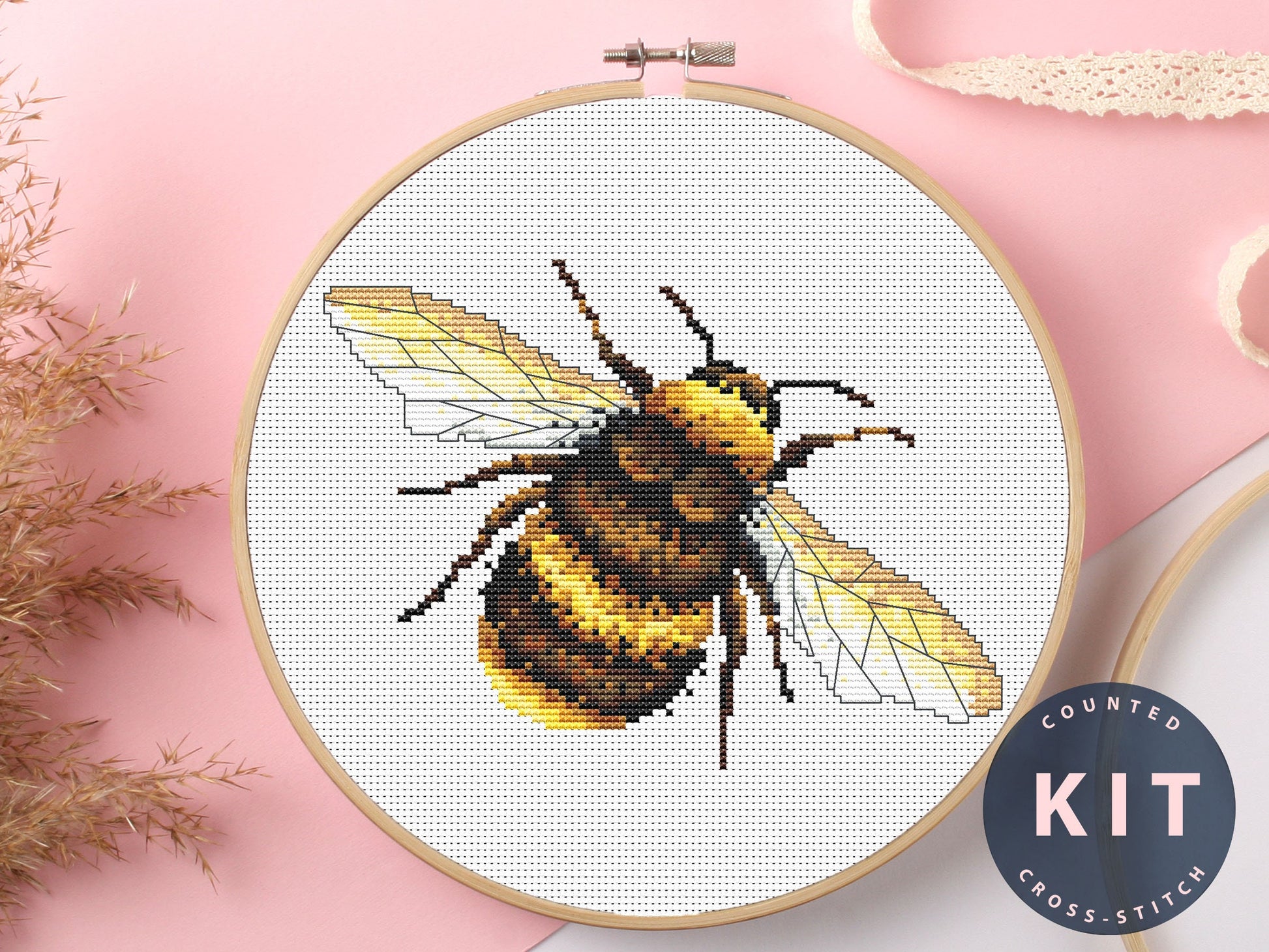 Bumblebee Counted Cross Stitch Kit: Beginner Bug Embroidery