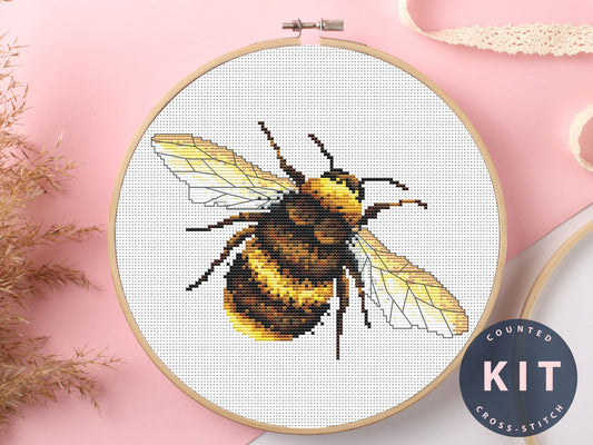 Bumblebee Counted Cross Stitch Kit: Beginner Bug Embroidery