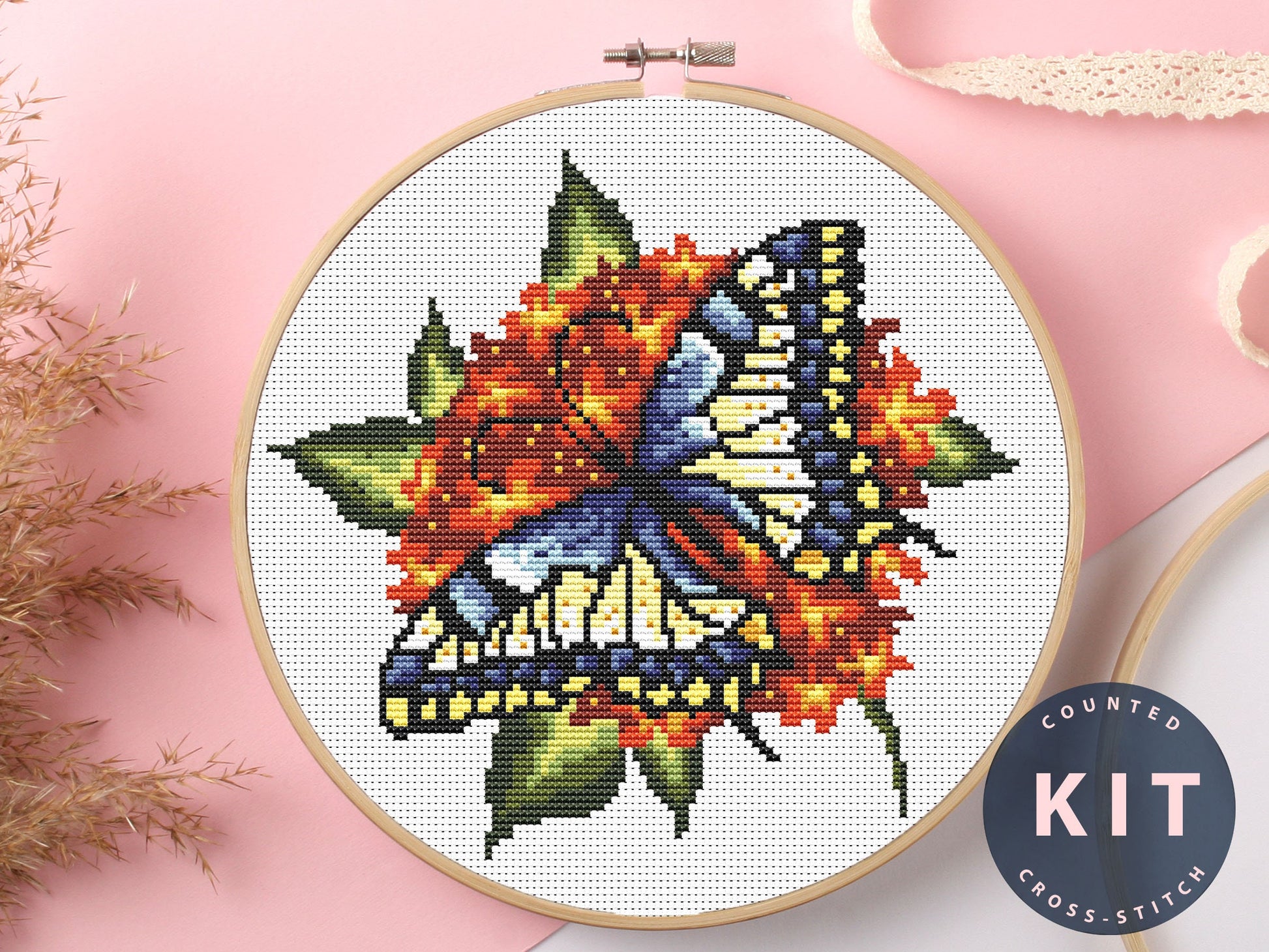 Butterfly Counted Cross Stitch Kit: Beginner Bug Embroidery