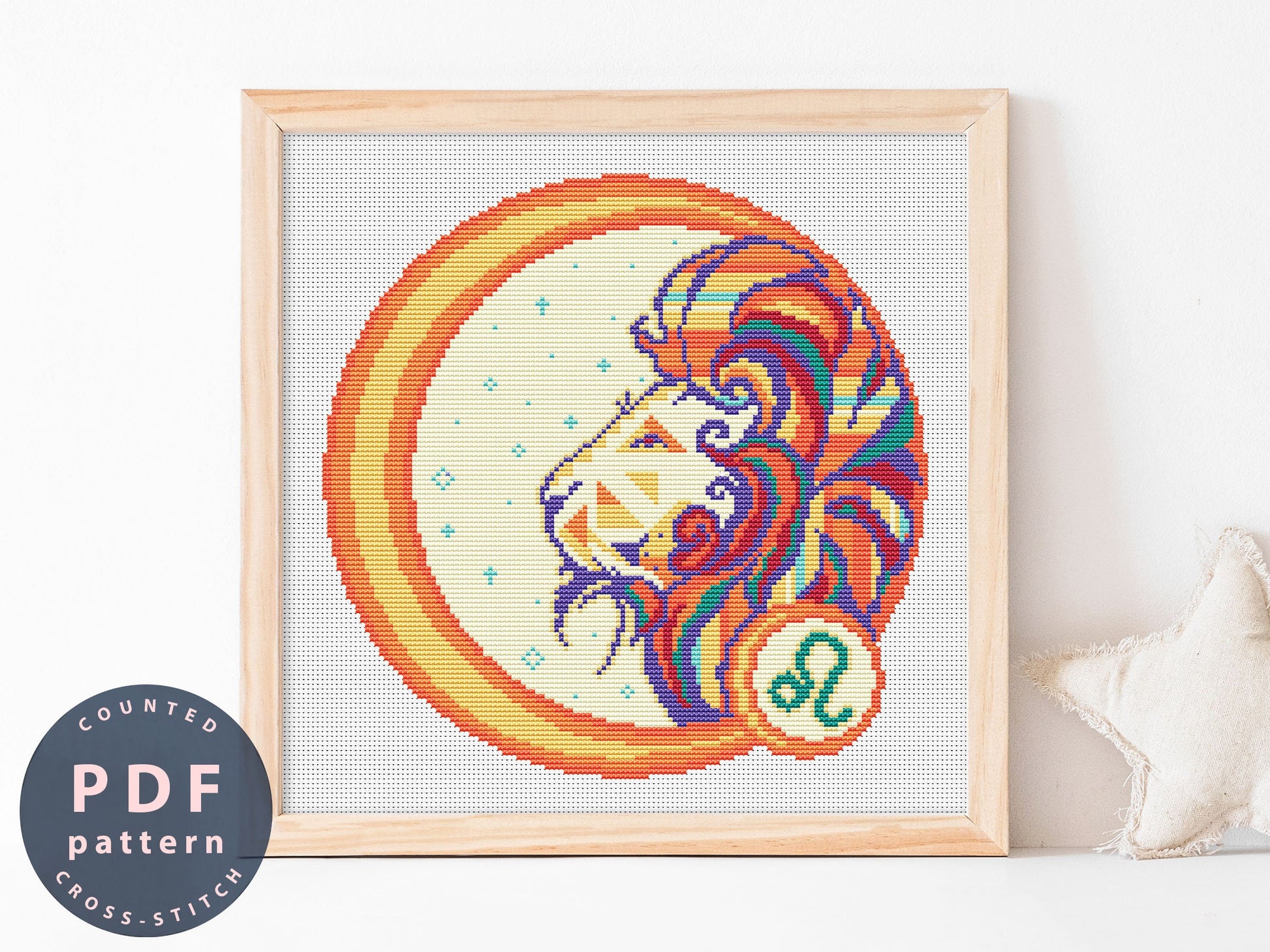 Zodiac Leo Cross Stitch Pattern: DIY Home Decor (PDF Pattern)