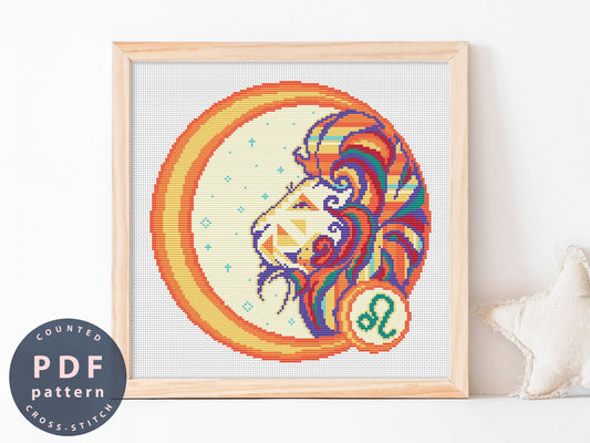 Zodiac Leo Cross Stitch Pattern: DIY Home Decor (PDF Pattern)