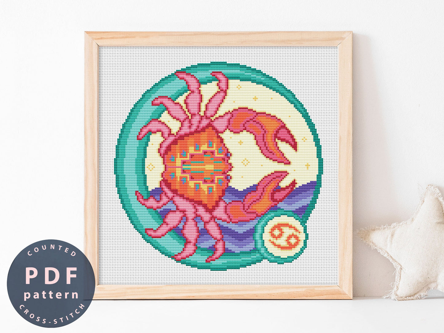 Cancer Zodiac Cross Stitch Pattern: DIY Home Decor (PDF Pattern)