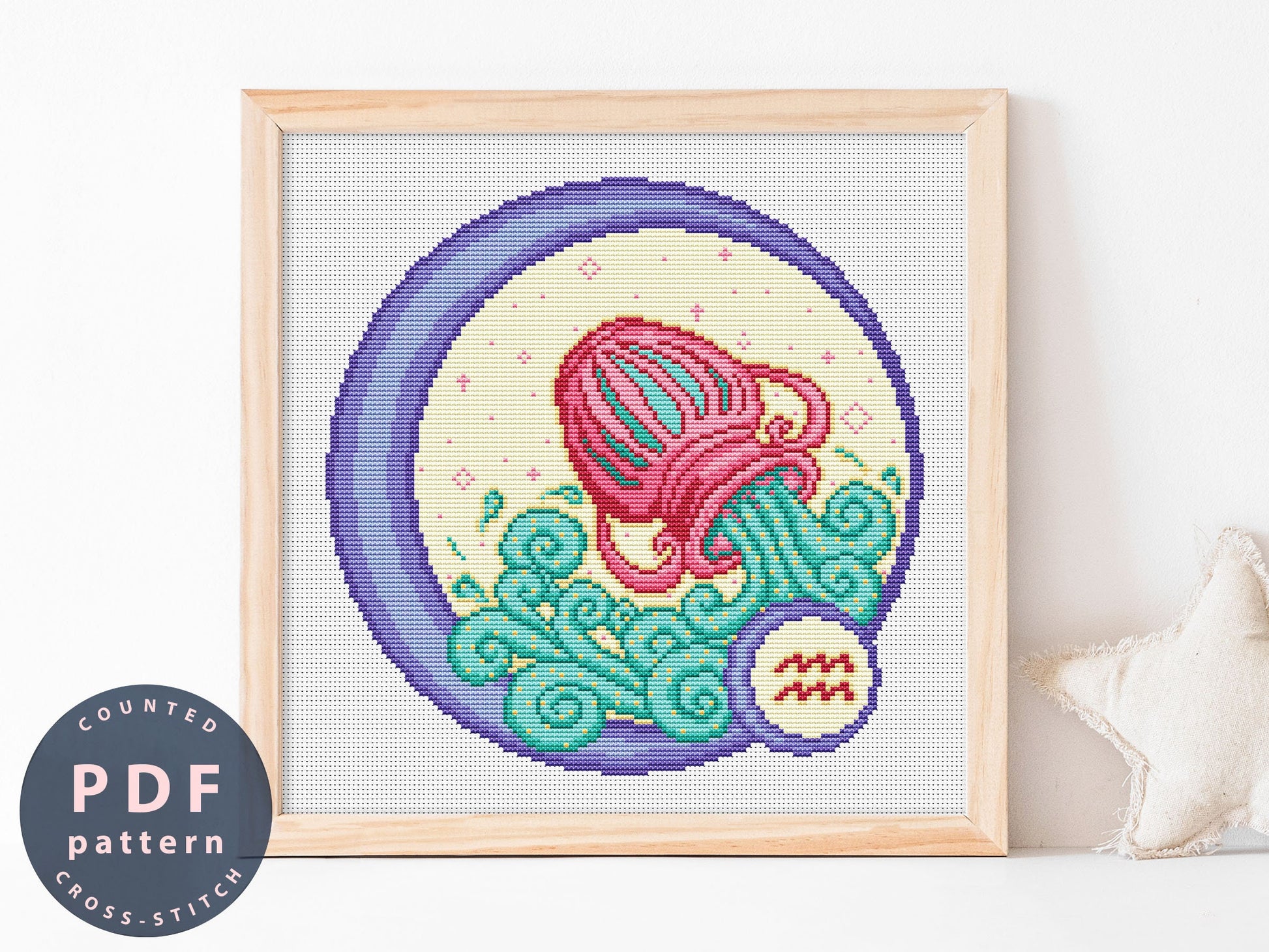 Aquarius Zodiac Cross Stitch Pattern: DIY Home Decor (PDF)