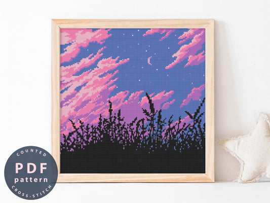 Cross Stitch Pattern Field In the Night | Ukrainian Embroidery | Home Decor DIY | Cross Stitch PDF | Cross Stitch Counted #EMX338