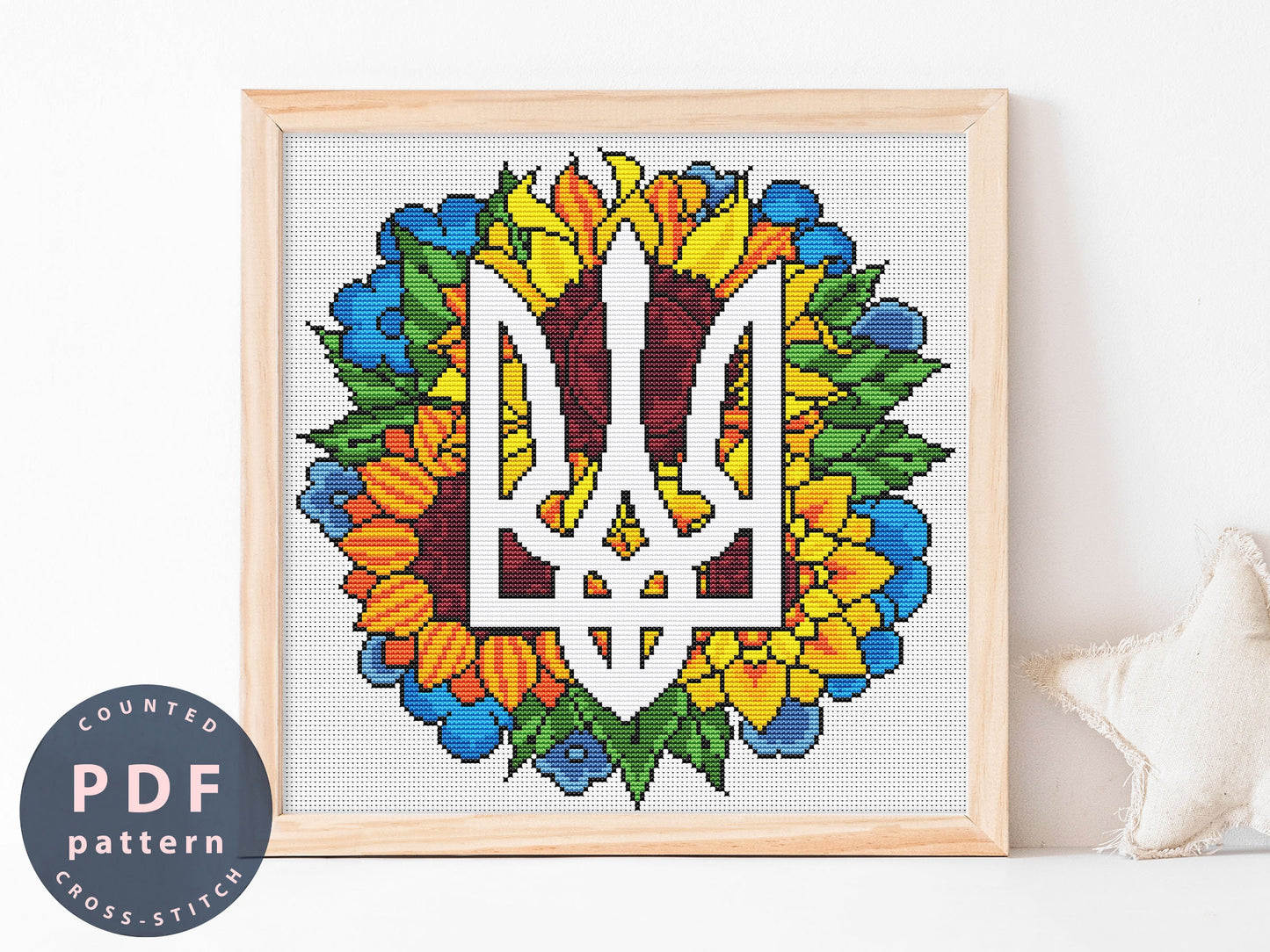 Cross Stitch Pattern Trident With Sunflowers PDF #356