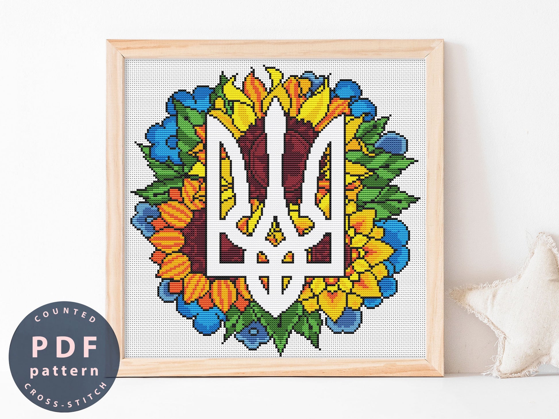 Cross Stitch Pattern Trident With Sunflowers PDF #356