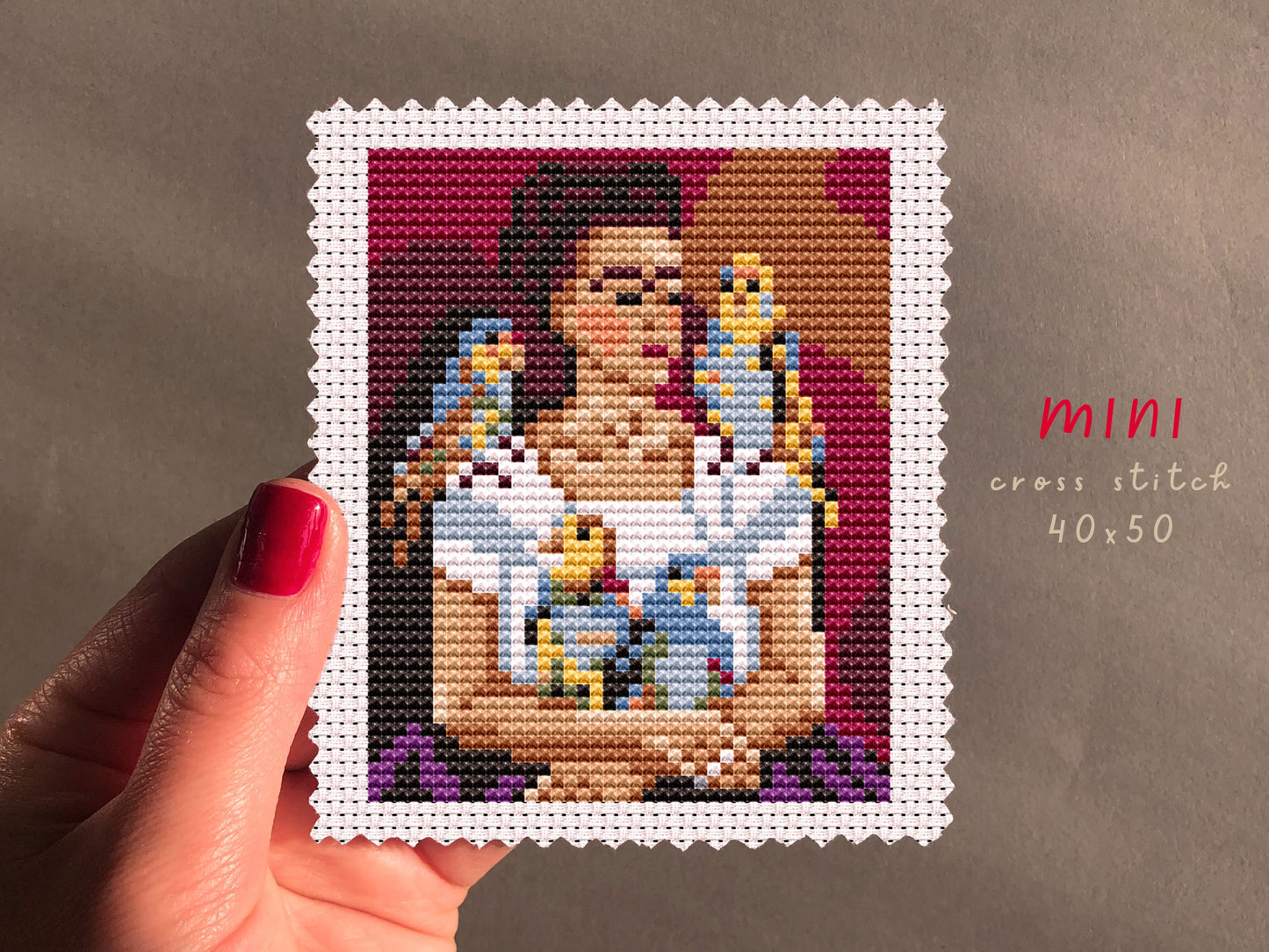 Frida Kahlo Cross Stitch Kit: Me and My Parrots, Beginner Embroidery, DIY Home Decor