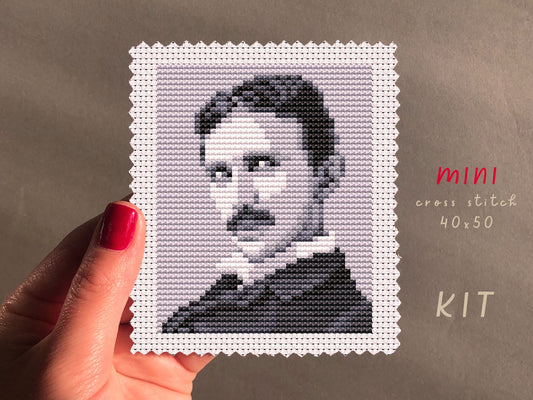 Cross Stitch Kit Nikola Tesla Self Portrait | Beginner Embroidery | Home Decor DIY | Cross Stitch Counted #KEMX465