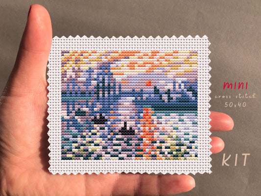Monet Impression Sunrise Cross Stitch Kit: Beginner Embroidery DIY