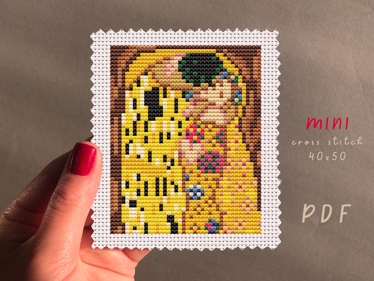 Mini Cross Stitch Pattern: Gustav Klimt The Kiss (PDF Pattern)