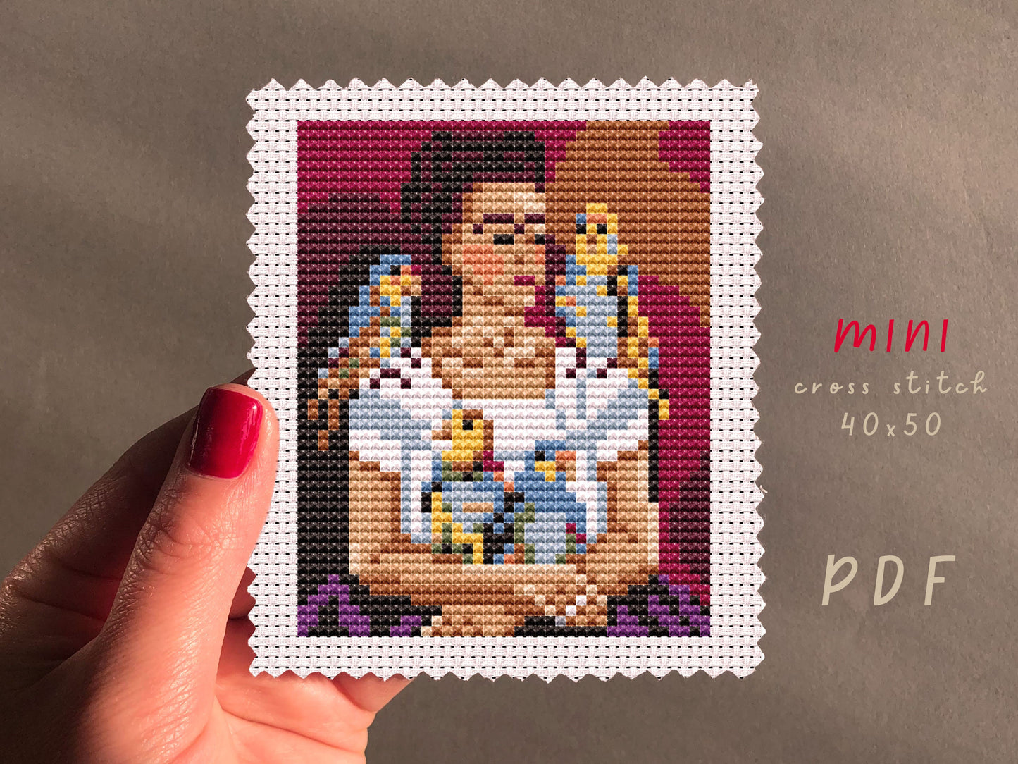Frida Kahlo and Parrots Cross Stitch Pattern: Beginner Embroidery (Digital Download)