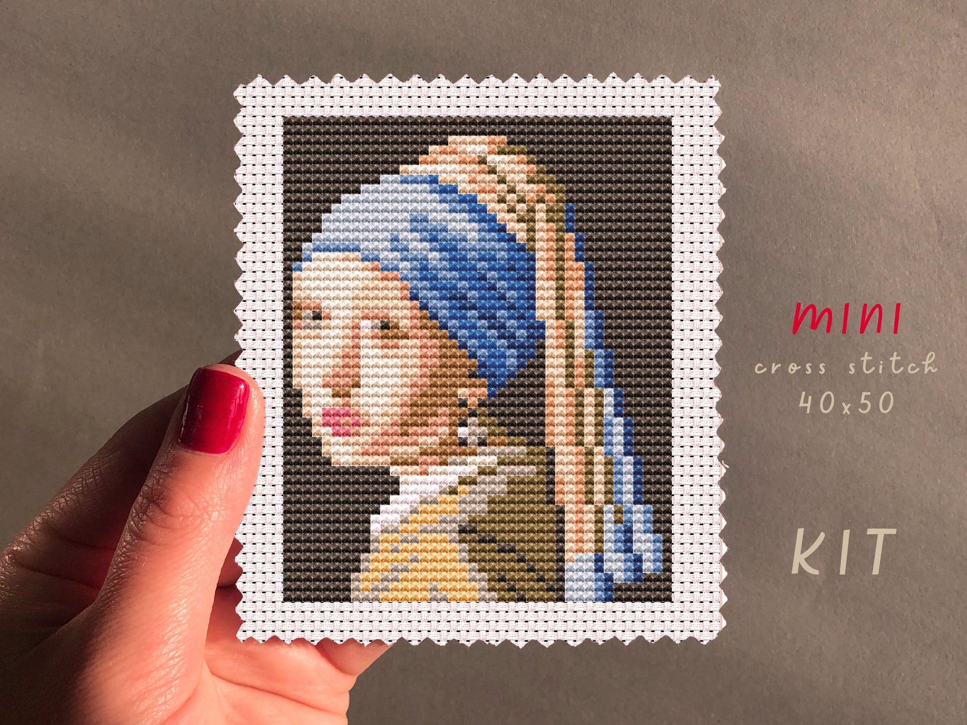 Girl With A Pearl Earring Cross Stitch Kit: Beginner Embroidery DIY