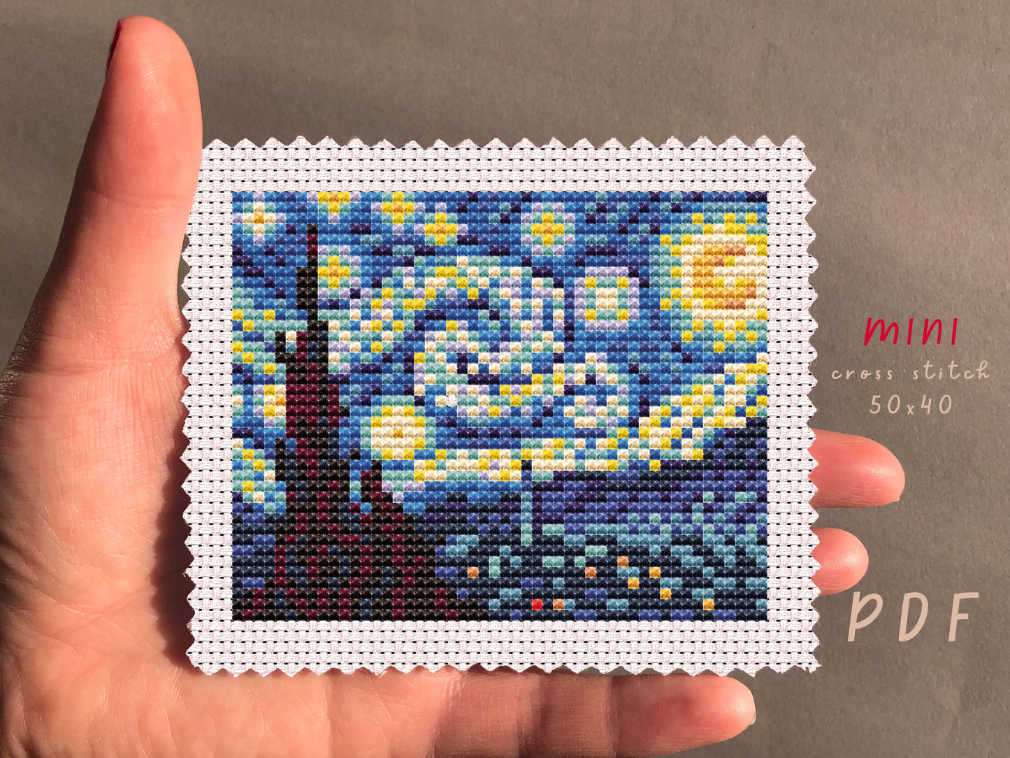 Van Gogh Starry Night Mini Cross Stitch Pattern: Beginner Embroidery (PDF Pattern)