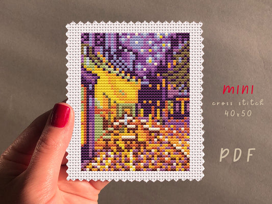 Van Gogh Cafe Terrace at Night Mini Cross Stitch Pattern (PDF)