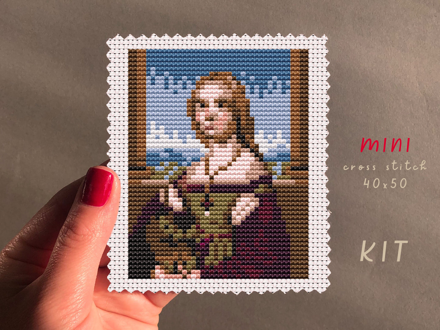 Lady With Unicorn Cross Stitch Kit: Easy Blackwork Embroidery