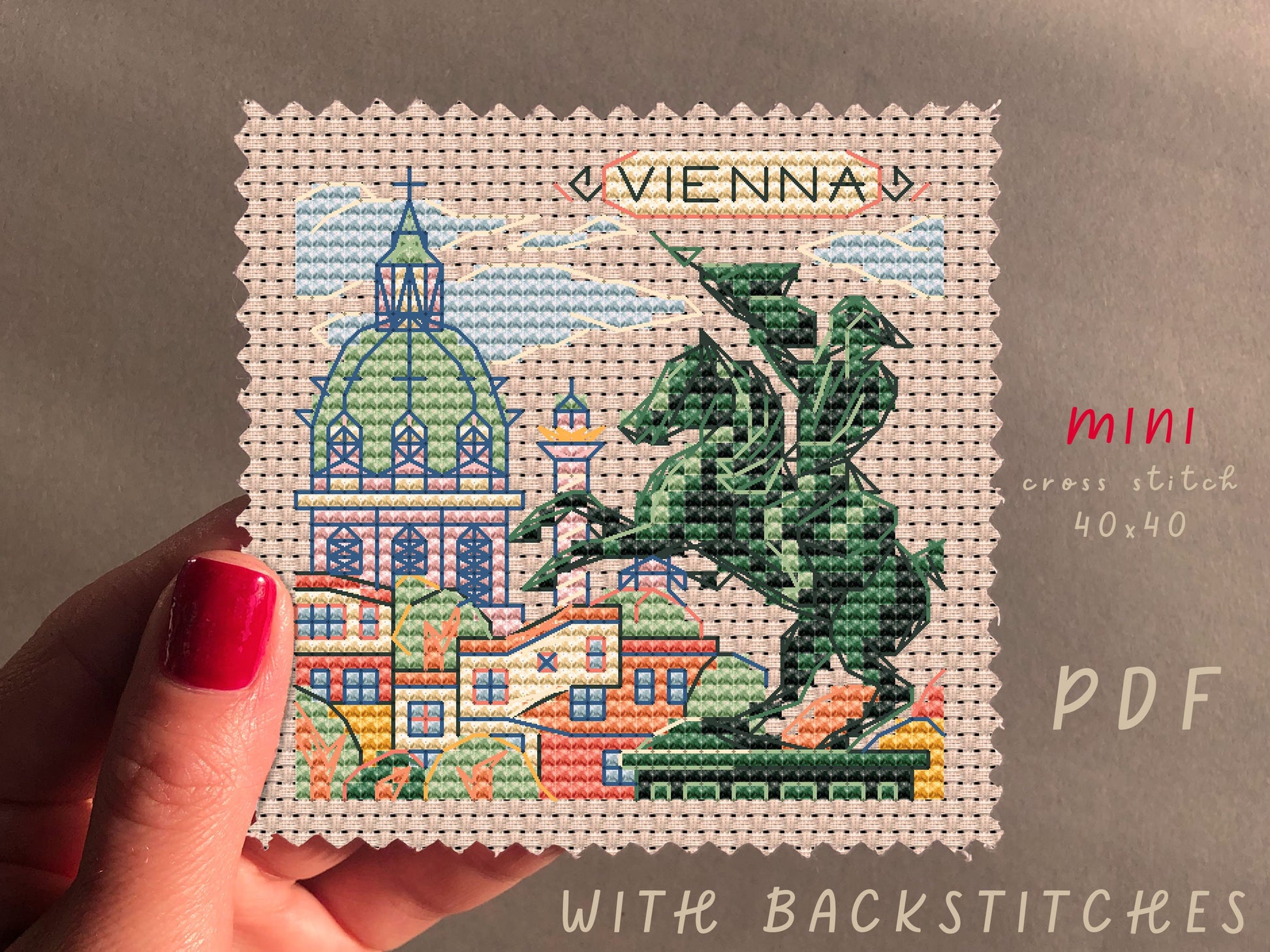 Mini City Vienna Cross Stitch Pattern: Modern Travel Souvenir (PDF Pattern)