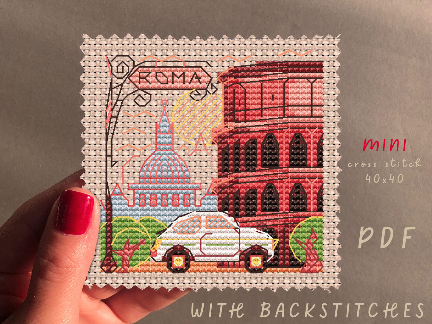 Mini City Roma Cross Stitch Pattern: DIY Digital Art (PDF Download)