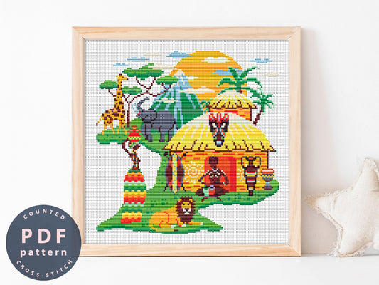 Africa Cityscape Cross Stitch Pattern: Modern Wall Art (PDF Pattern)
