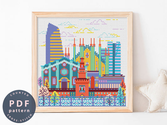 Milan Cross Stitch Pattern: City Skyline DIY (Digital Download)