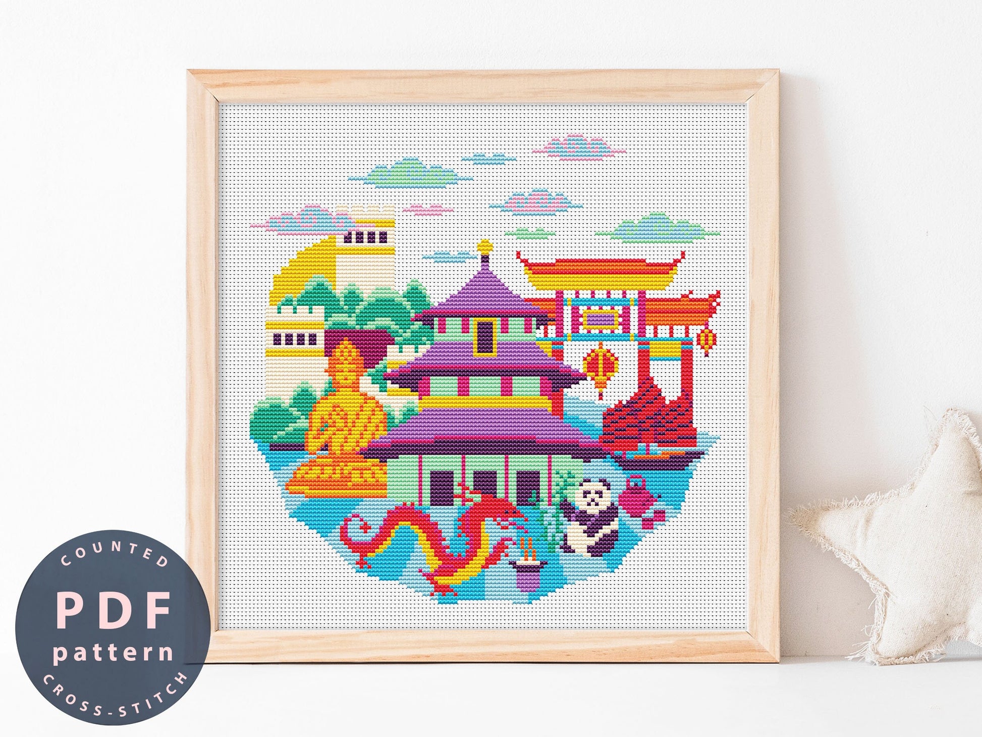 China Skyline Cross Stitch Pattern: City Art (Digital Download)
