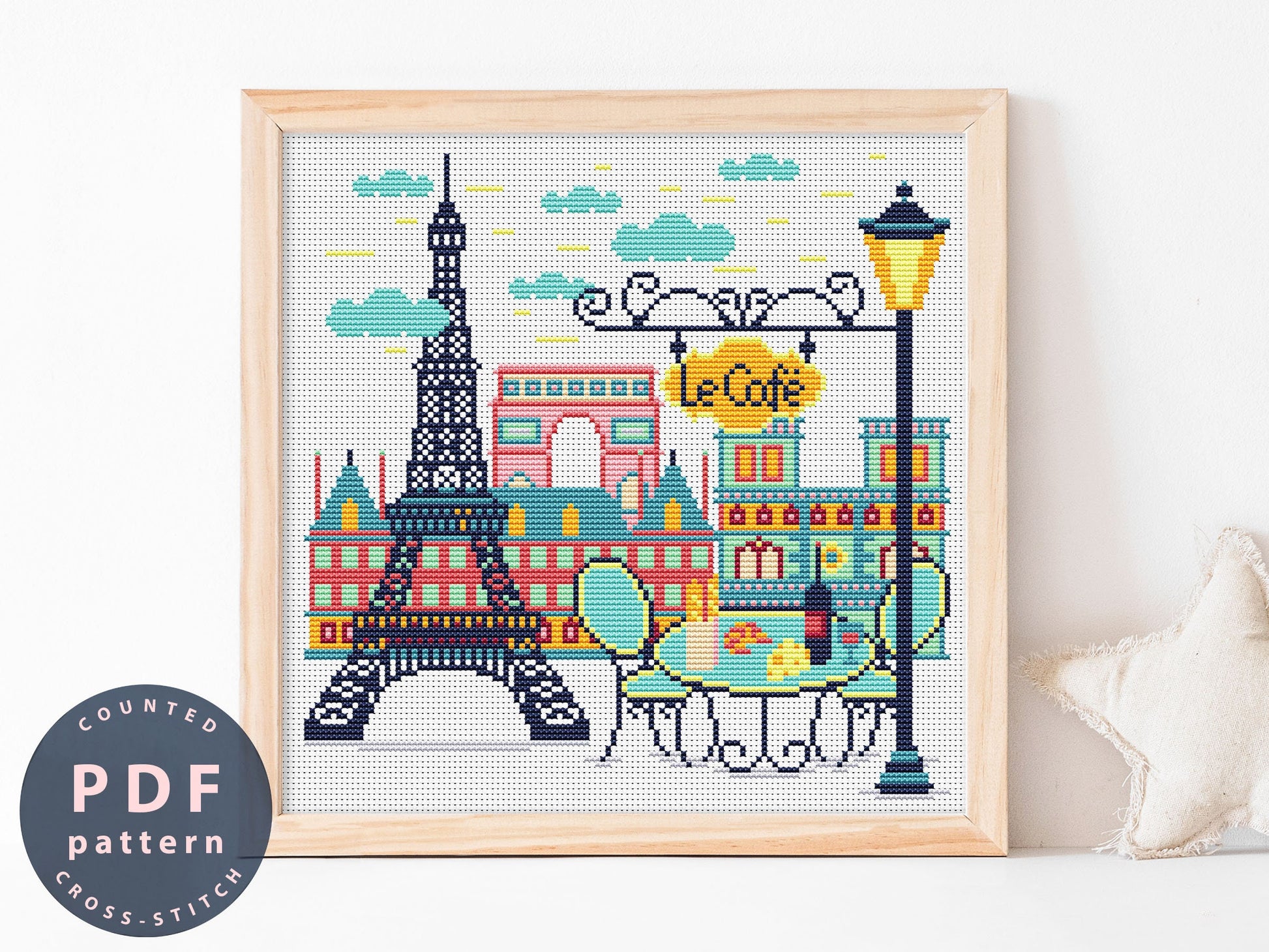 France Cross Stitch Pattern: Eiffel Tower, Cafe (PDF Pattern)